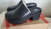 New FitFlop Pilar All Black Leather Mule Platforms US 6