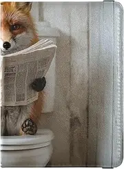 [Amooorous] Cartoon Cute Brown Fox Reads Newspaper Leather decorative passport book holder Travel Documents Organizer Protector Passport Case Lightweight, Cartoon cute brown fox reads newspaper, 1 size