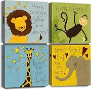 Biufo Safari Animals Wall Art Canvas Paintings Positive Quotes Print Pictures for Kids Baby Playroom Decor Artwork, Framed 16x16 Inches