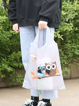 卡通貓頭鷹購物袋可折疊包裝防水環保袋便攜大容量手提買菜袋子