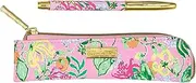 Lilly Pulitzer Metal Pen and Zipper Pouch Set, Black Ink Pen with Vegan Leather Pen Case (Via Amore Spritzer)