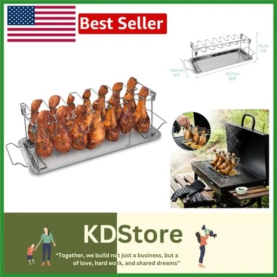 Elegant Stainless Steel Chicken Wing Rack – 14 Slots for Smoker & Oven Use