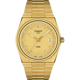 【TISSOT 天梭】官方授權 坤達廣告款 PRX系列 70年代復刻石英錶-金/40mm 送行動電源(T1374103302100)