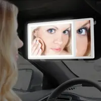 在飛比找樂天市場購物網優惠-led車載化妝鏡 汽車遮陽鏡 放大功能車載化妝鏡帶燈