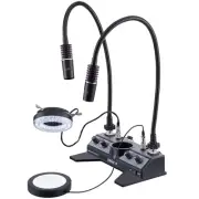 AmScope LED Illuminator Set w Stage-plate, Ring Light, 2 Gooseneck Lamps Black