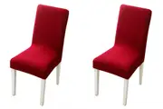 2pcs Stretchable Chair Covers Soft Elastic Grid Solid Color Chair Protective Covers for Home Decor-Red