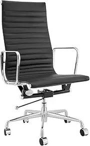 Matt Blatt Eames Premium Replica High Back Office Chair Genuine Leather (Black/Chrome) - MBEAMOCHBLA