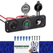 4 in1 Green Switch Panel 12V PD USB C QC3.0 USB Charger Voltmeter Power Socket