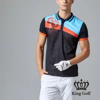 在飛比找Yahoo奇摩購物中心優惠-【KING GOLF】男款撞色拼接設計字體POLO衫/高爾夫