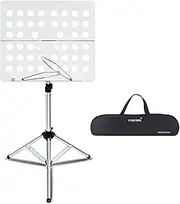 Finether Sheet Music Stand Musical Score Stand Folded Lightweight ABS Aluminum Alloy 53cm -140cm Height Adjustable Stand 4 Colors with Carrying Bag for Stage Studio Home School Performance (White)