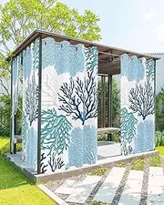 HilariousM Waterproof Outdoor Curtains for Patio, Gazebo & Backyard - Abstract Coral Texture Weatherproof UV Protection Grommet Outside Curtains, 1 Panels 54x84 inches, Summer Ocean Blue Home Decor