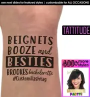 Beignets Booze Besties Tattoos, Bachelorette, NOLA Favors, Bride, Decorations