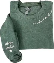 [NAZENTI] Custom Mama Embroidered Sweatshirt Kids Names-Personalized Gifts For New Mom, Mommy Birthday, Mothers Day, Christmas