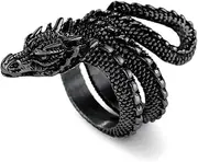 [U7] Men's Animal Rings Stainless Steel Punk Rock Biker Gift Dragon/Hawk/Tiger Head Ring, Gold/Silver/Black Color, Send Gift Box
