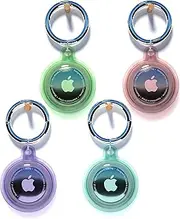 4 Pack Airtag Keychain Waterproof, Air Tag Holder for Apple Airtag GPS Tracker, Soft Full-Body Shockproof Apple Tag Case for Dog Cat Collar, Luggage, Keys (4 Colors)