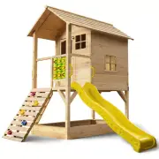 ROVO KIDS Wooden Tower Cubby House with Slide, Sandpit, Climbing Wall, Noughts &