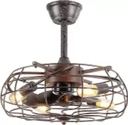 20'' Caged Ceiling Fans with Lights, Farmhouse Bladeless Ceiling Fan with Remote