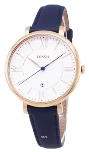 Fossil Jacqueline Silver Dial Navy Blue Leather Analog ES3843 30M Ladies Watch
