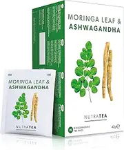 Nutra Tea - Moringa Leaf & Ashwagandha – Moringa Tea Bags, Ashwagandha Tea Bags - Rich In Essential Nutrients & Cortisol Balance - 40 Individually Wrapped Bags - Herbal Infusion (2 Pack)