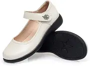 [Kosseco] Mary Jane Women's Low Heel Flat Lolita Shoes,T-Strap Round Toe Ankle Strap Uniform Dress Shoes,Leather Breathable Non-Slip Commuter Loafers