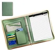 Leather Padfolio for Men, Travel Organizer with A4 Notepad and Binder, Stylish Document Card Holder for Documents, Presentation Folders, Zipper Closure, Ideal for Offices and Travel