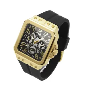 GUESS 手錶 | 三眼日期顯示 方形錶 鏤空錶盤 金x黑 矽膠錶帶 GW0637G2