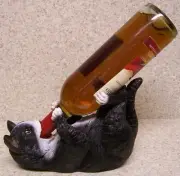 Wine Bottle Holder and/or Decorative Sculpture Cat Feline black and white NEW