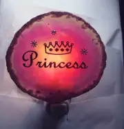 Nightlight PRINCESS on Pink Genuine Brazilian Agate Stone slice New #03