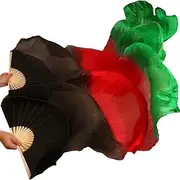 [CekoCk] Sequin Skirt，Belly Dancer Skirt, Dance Ribbons,Silk Fans,Women Silk Belly Dancing Long Fans 1 Pair 5Mm Handmade Dyed Silk Belly Dance Props Fans