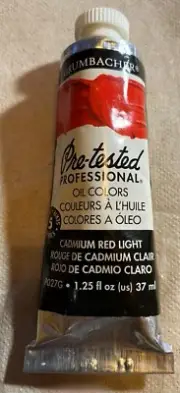 Grumbacher Pre-tested Cadmium Red Light oil paint color 37 mL- Made in the USA