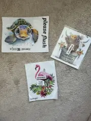 Turtle Cow Flamingo Toilet Lid Stickers - Removable Self-Adhesive NEW!!