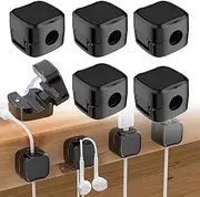6-Pack Magnetic Cable Clips - Cable Management Solution for Home, Office & Car - Desk Accessories for Tidy Workspaces - Strong Adhesive Cord Organizer & Cable Organiser - Cable Holder Cable Organiser