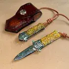 Collectible Damascus Flipper Folding Knife Dagger Camping Knife Bone w/ Sheath