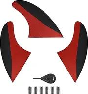 FGM Dual Tab II Medium Fiberglass Surfboard Fins - Thruster/Tri Set (3 Fins) with Key & Screws for Longboard & Shortboard Red and Black - Includes Installation Tools and Storage Bag