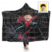 Custom Face Name Black Spiderman Cloak Hooded Blanket, Birthday Christmas Gift