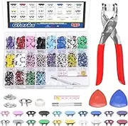 Glarks 807Pcs Snap Buttons With Pliers Press Tool, 9.5mm 10 Colors Hollow and Solid Metal Prong Fasteners, Tape Measure and Tailors Chalk Kit for Sewing Crafting