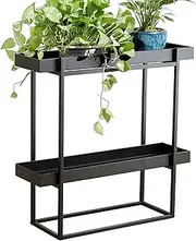 Levende Plante 2 Tier Plant Stand Indoor Outdoor - 29 x 9 x 28 Inches Plant Shelf for Home and Office Decor - Narrow Plant Stand for Lawn, Patio, Balcony and Living Room - Heavy Duty Iron - Black