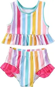 YWFSHOP Toddler Baby Girls Swimsuit Cute Ruffle 2 Piece Tankni Top and Bikini Bottom Swimwear