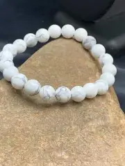 White Howlite 8 mm Bead Mala Bracelet Stretchable 4603