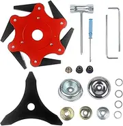 [Ling-Luo] 10" x 3 Teeth Carbon Steel Brush Cutter Blades & Steel Trimmer Head 6 Steel 65Mn Razors Trimmer Head with Universal Adapter Kit, for Brush Cutter, Trimmer, Weed Eater