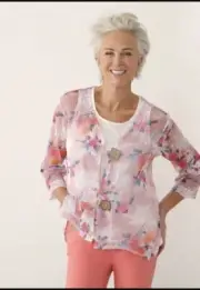 Nina Leonard 2-Piece Coconut Bolero and Tank Color: Rose MultiColor Size:3X