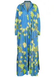 Bernadette Gregory Blue Floral-print Stretch-cotton Maxi Dress - 12 12