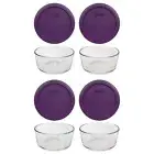 Pyrex 7201 4-Cup Glass Food Storage Bowl & 7201-PC Purple Plastic Lid (4-Pack)