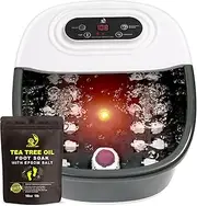 Foot Spa Bath Massager with Heat Bubbles and Vibration Massage and Jets, 16 OZ Calming Lavender Foot Soak Epsom Salt, MoodRelish Foot Soaker with Red Light, 22 Massage Rollers, Adjustable Temp -Black