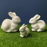 Set of Mini Ceramic Rabbit Figurines, Porcelain Easter Bunny Decorations for