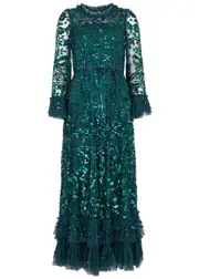 Needle & Thread Celia Sequin-embellished Tulle Gown - Dark Green - 18 (UK18 / Xxl) 18 (UK18 / XXL)