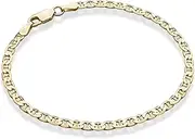 [Miabella] 18K Gold Over Sterling Silver Italian 3mm, 4mm Solid Diamond-Cut Mariner Link Chain Bracelet for Men Women, Made in Italy