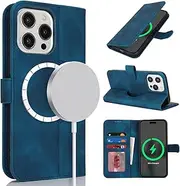 Cavor for iPhone 12 Pro Max Case iPhone 13 Pro Max Leather Wallet Folio Flip Cover Support Magsafe Charging Kickstand Photo Holder Card Slots Protective Shockproof Phone Cases-Matte Style Blue