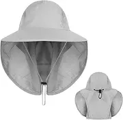 [FUIPVGI] Grey Quick-Dry Waterproof Mountaineering Hat Sun Hat for Men Women Summer Hats with Removable Neck Plate UV Protection Sun Cap Waterproof Foldable for Hunting Fishing
