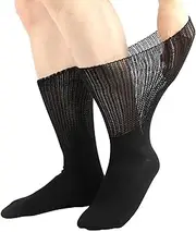 OnlyBee 3 Pairs of Mens Big Foot Extra Wide Diabetics Non Elastic Socks, Black, 11-14 Plus